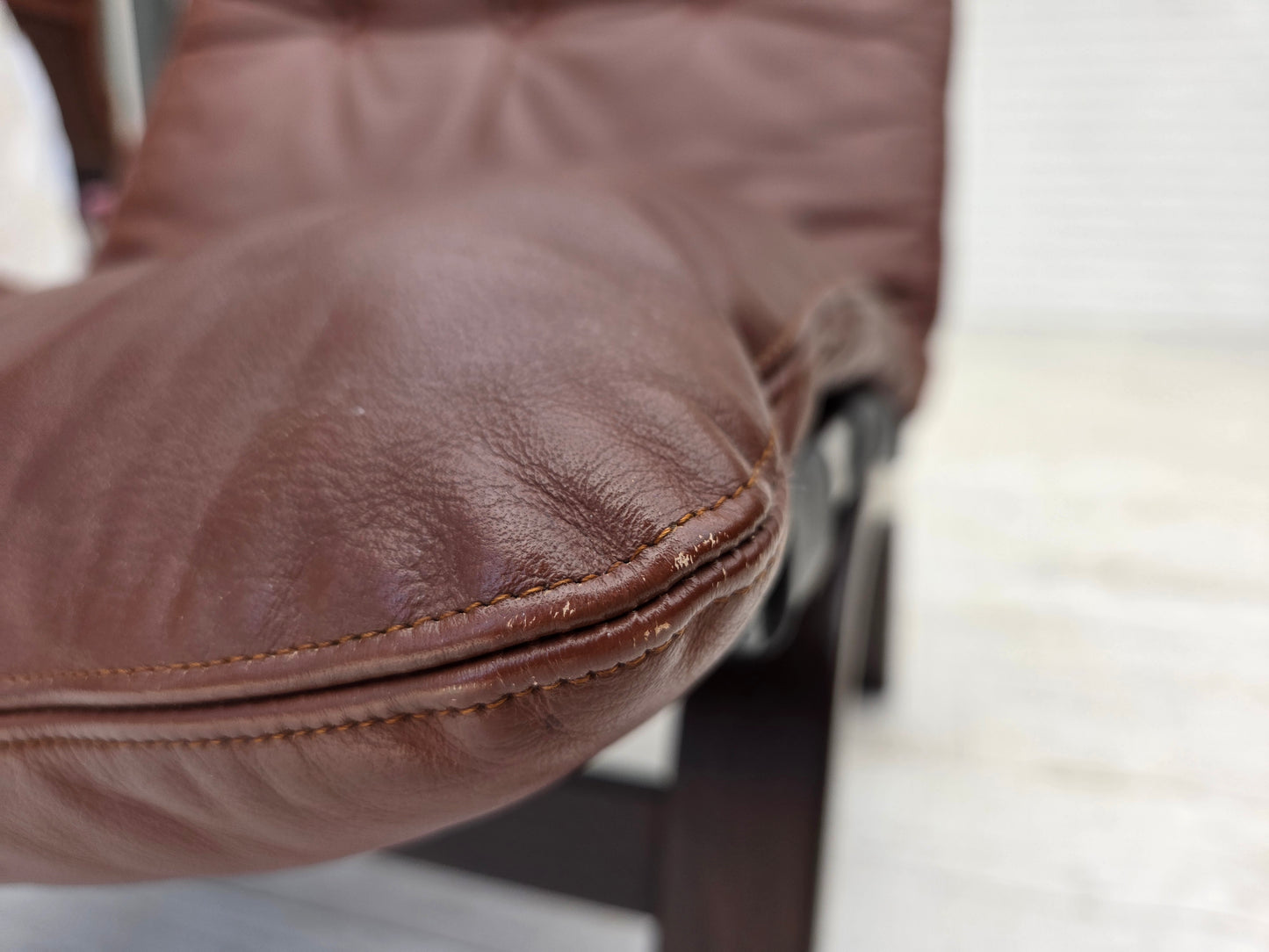 1970s, Danish loungechair by Farstrup, furniture leather, canvas, bent wood.