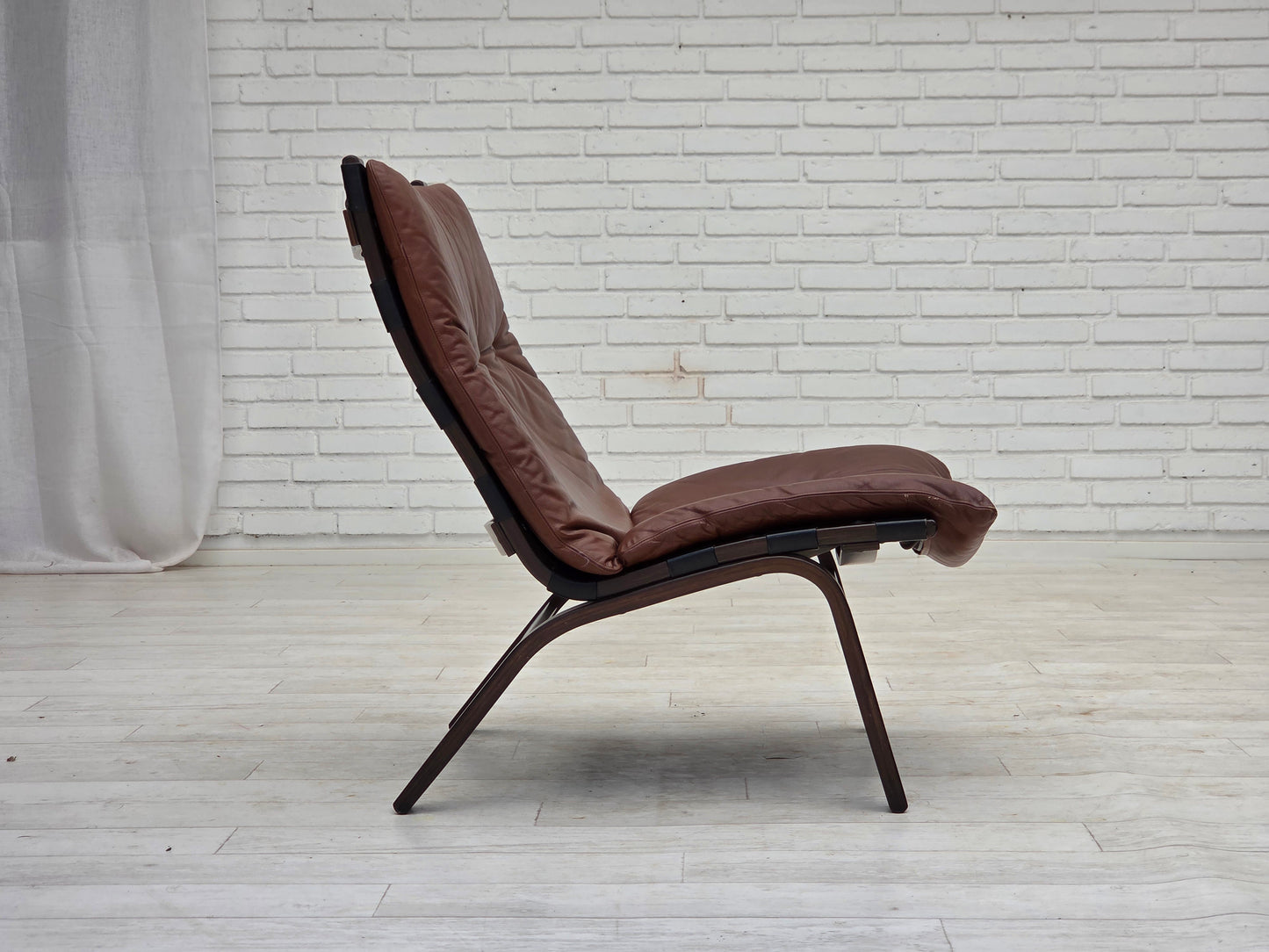 1970s, Danish loungechair by Farstrup, furniture leather, canvas, bent wood.