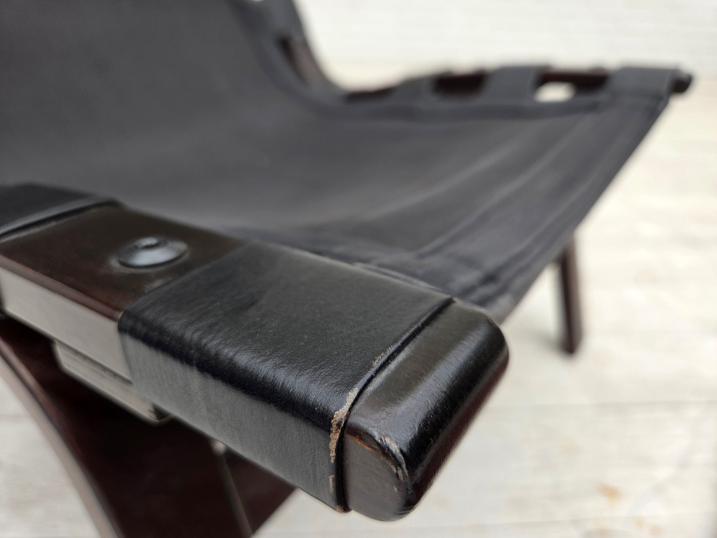 1970s, Danish loungechair by Farstrup, furniture leather, canvas, bent wood.