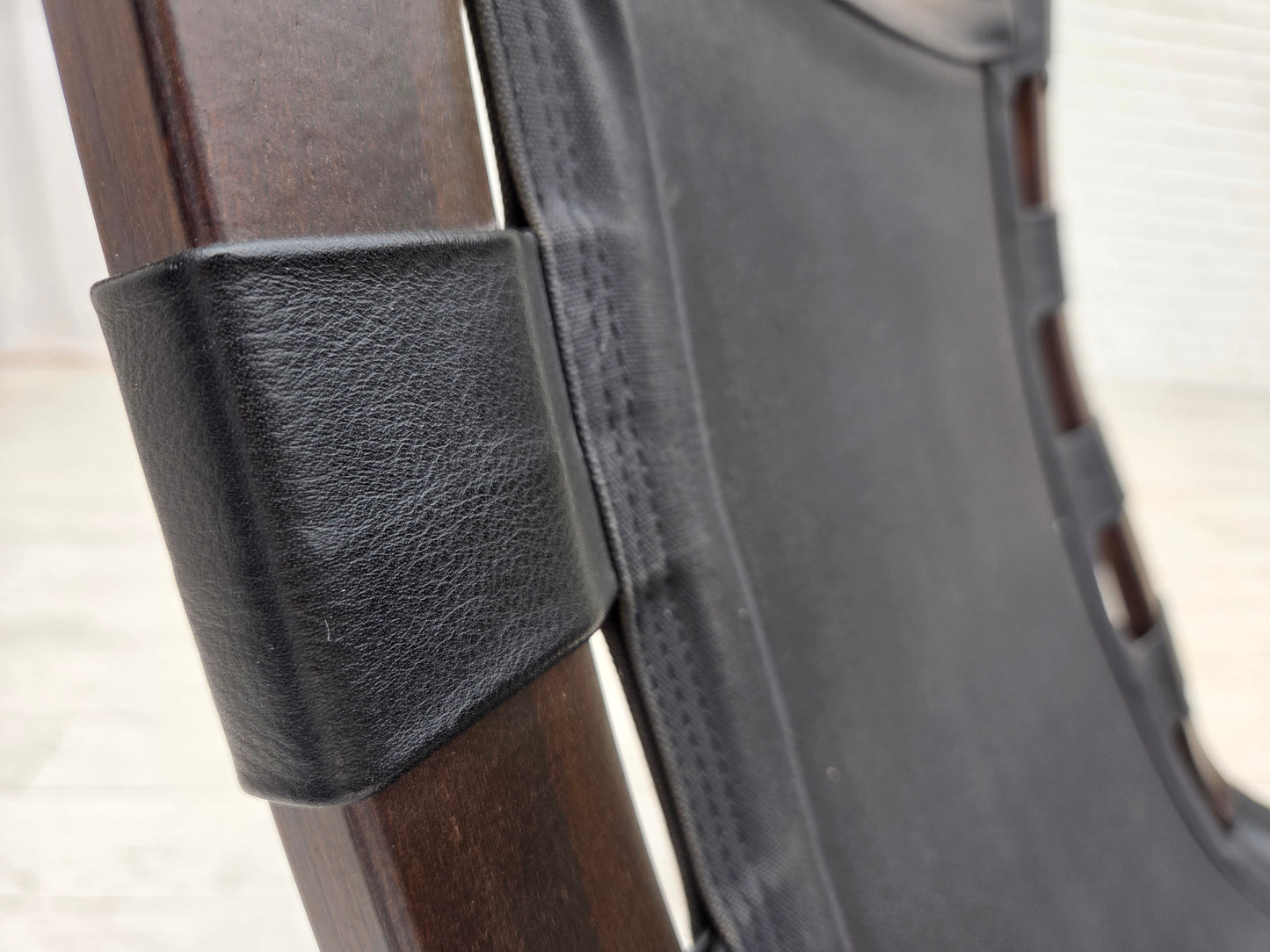 1970s, Danish loungechair by Farstrup, furniture leather, canvas, bent wood.