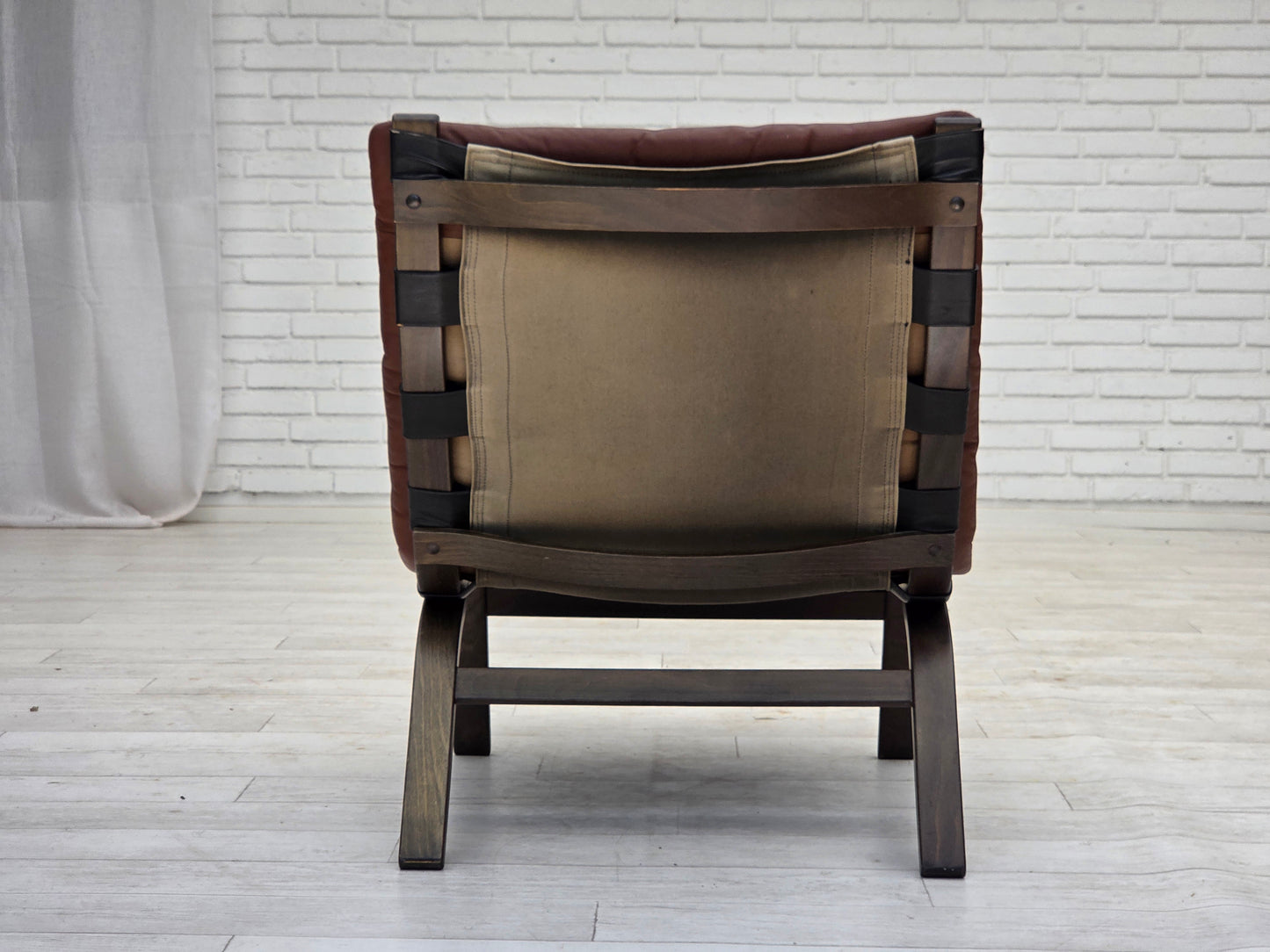 1970s, Danish loungechair by Farstrup, furniture leather, canvas, bent wood.