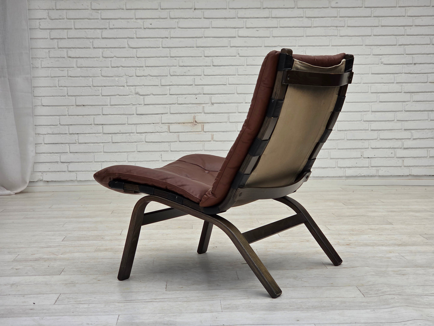 1970s, Danish loungechair by Farstrup, furniture leather, canvas, bent wood.