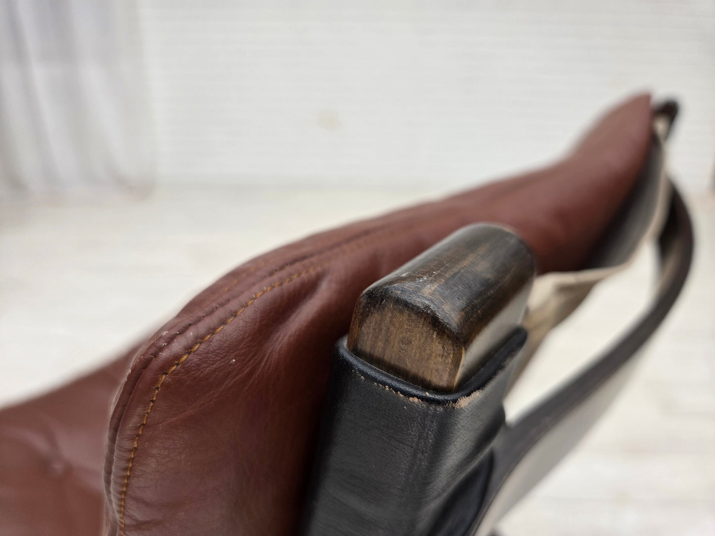 1970s, Danish loungechair by Farstrup, furniture leather, canvas, bent wood.
