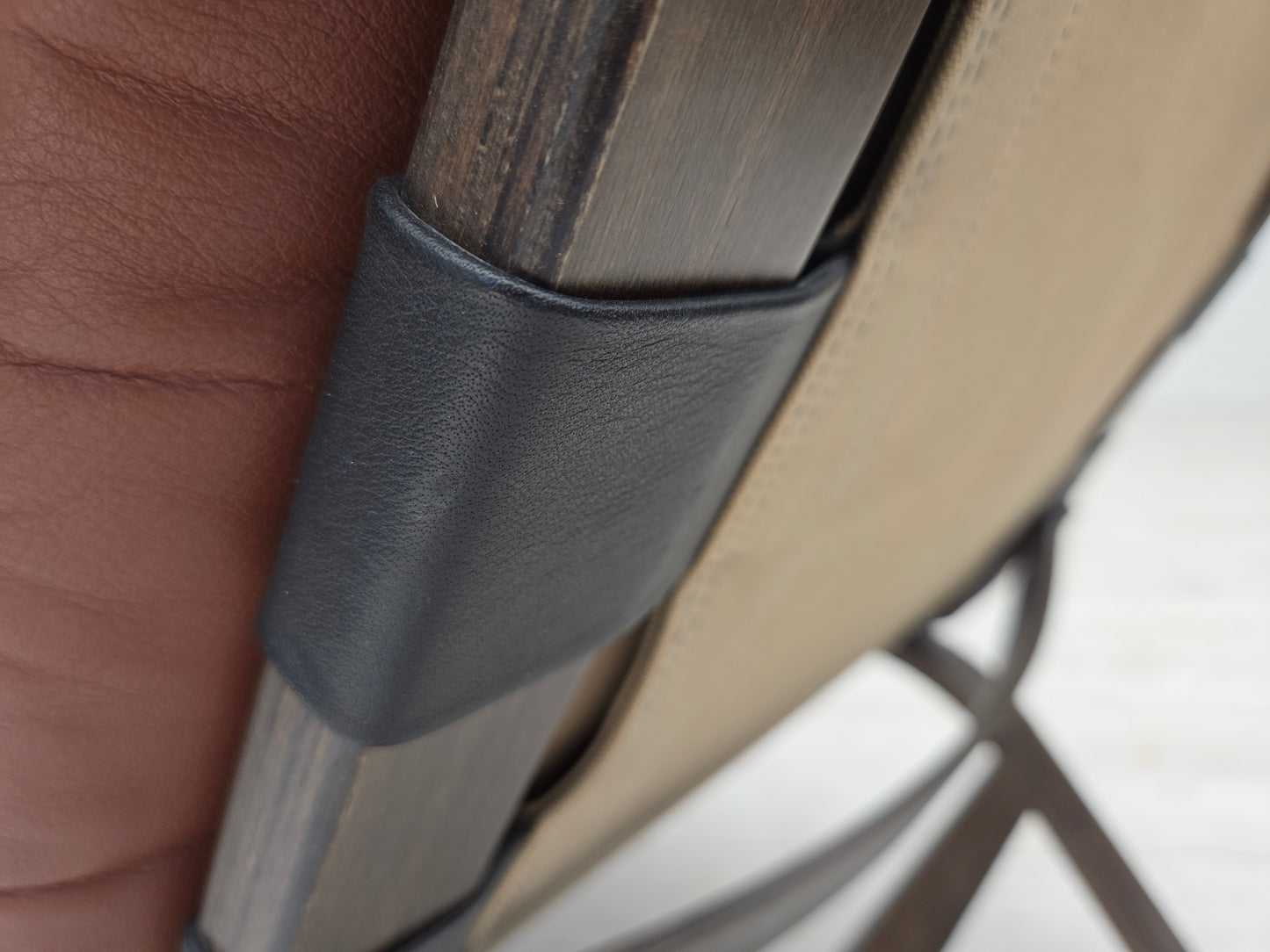 1970s, Danish loungechair by Farstrup, furniture leather, canvas, bent wood.