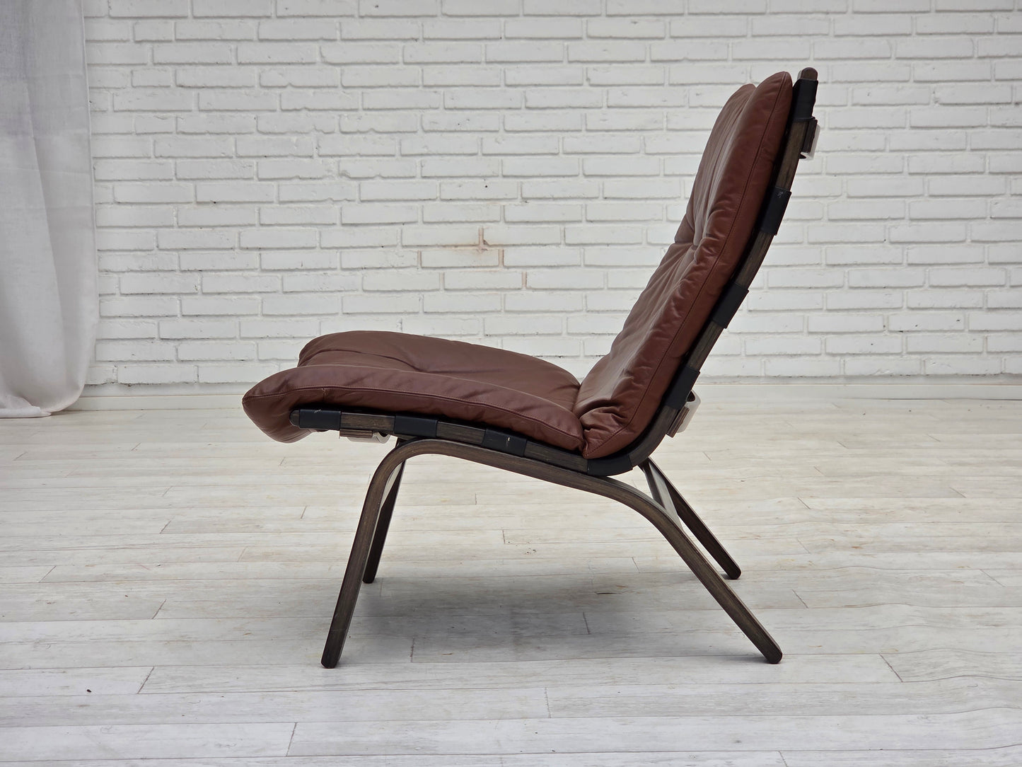 1970s, Danish loungechair by Farstrup, furniture leather, canvas, bent wood.
