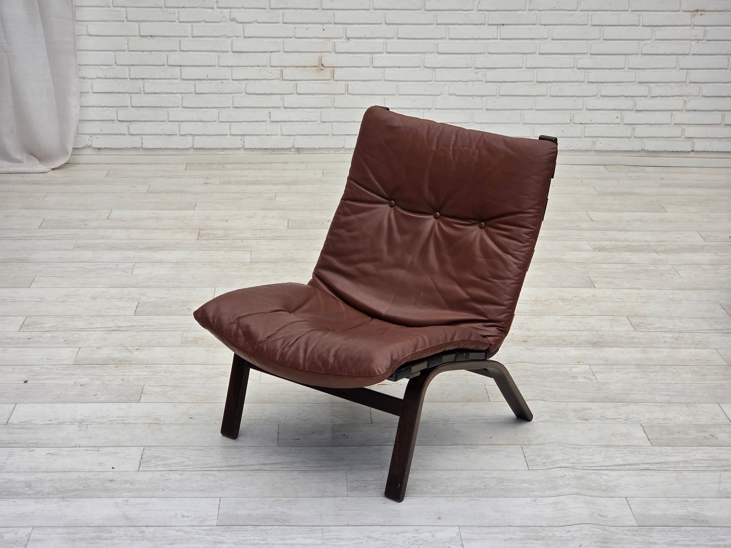 1970s, Danish loungechair by Farstrup, furniture leather, canvas, bent wood.