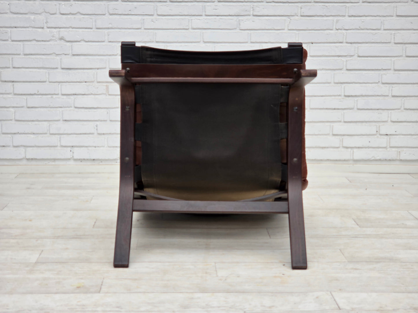 1970s, Danish loungechair by Farstrup, furniture leather, canvas, bent wood.