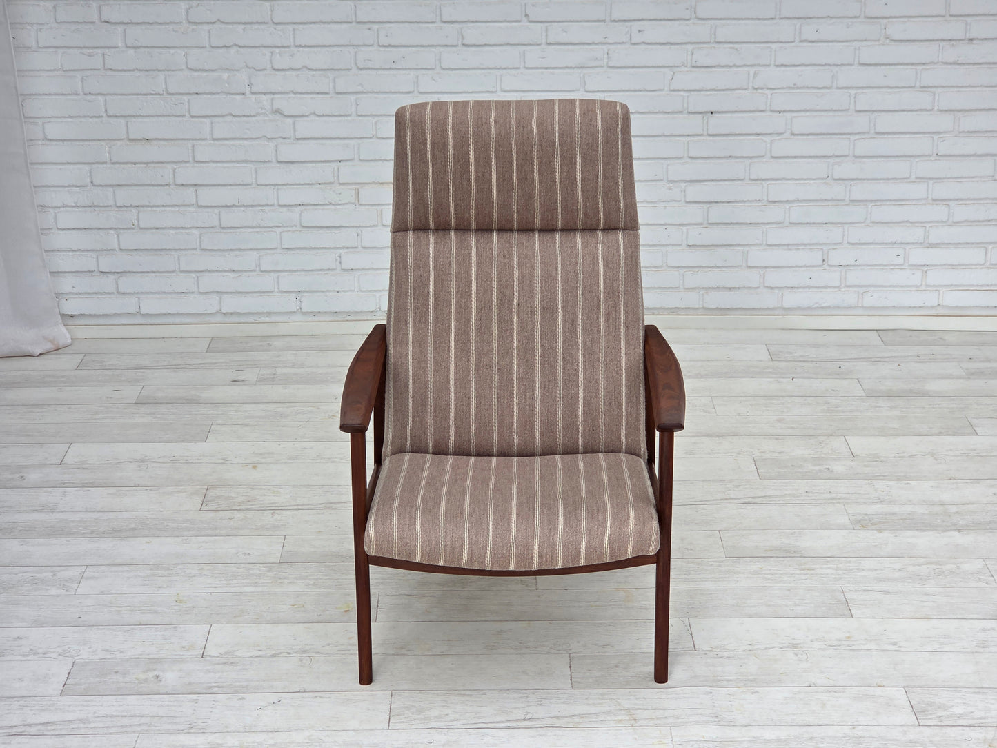 1970s, Danish highback armchair, furniture wool, teak wood, original.