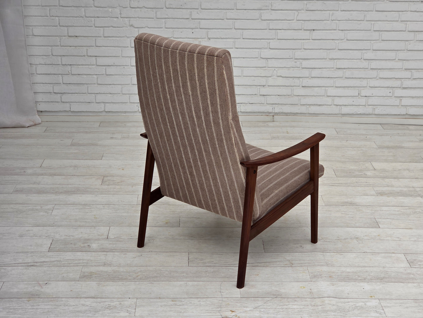1970s, Danish highback armchair, furniture wool, teak wood, original.