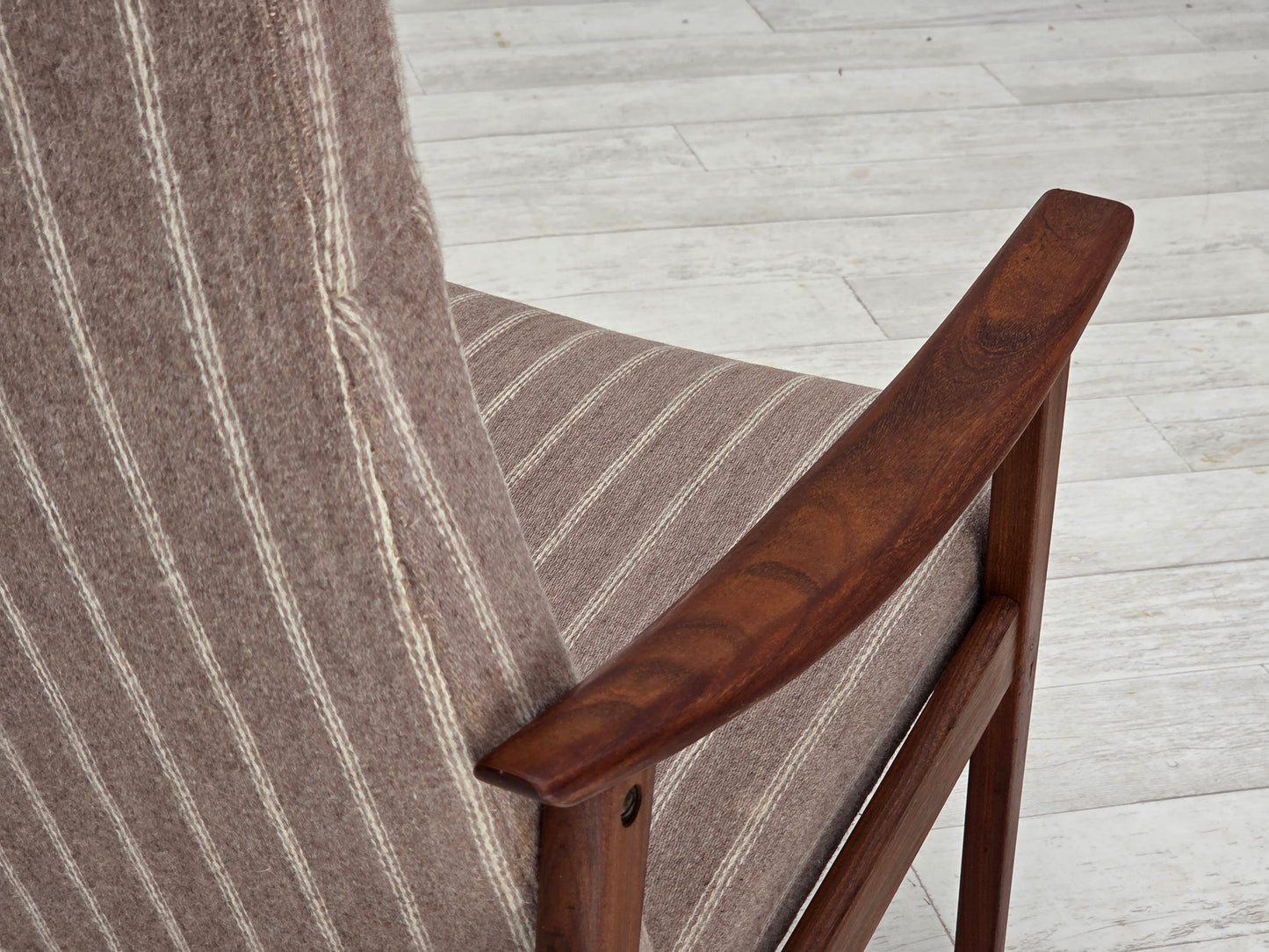 1970s, Danish highback armchair, furniture wool, teak wood, original.