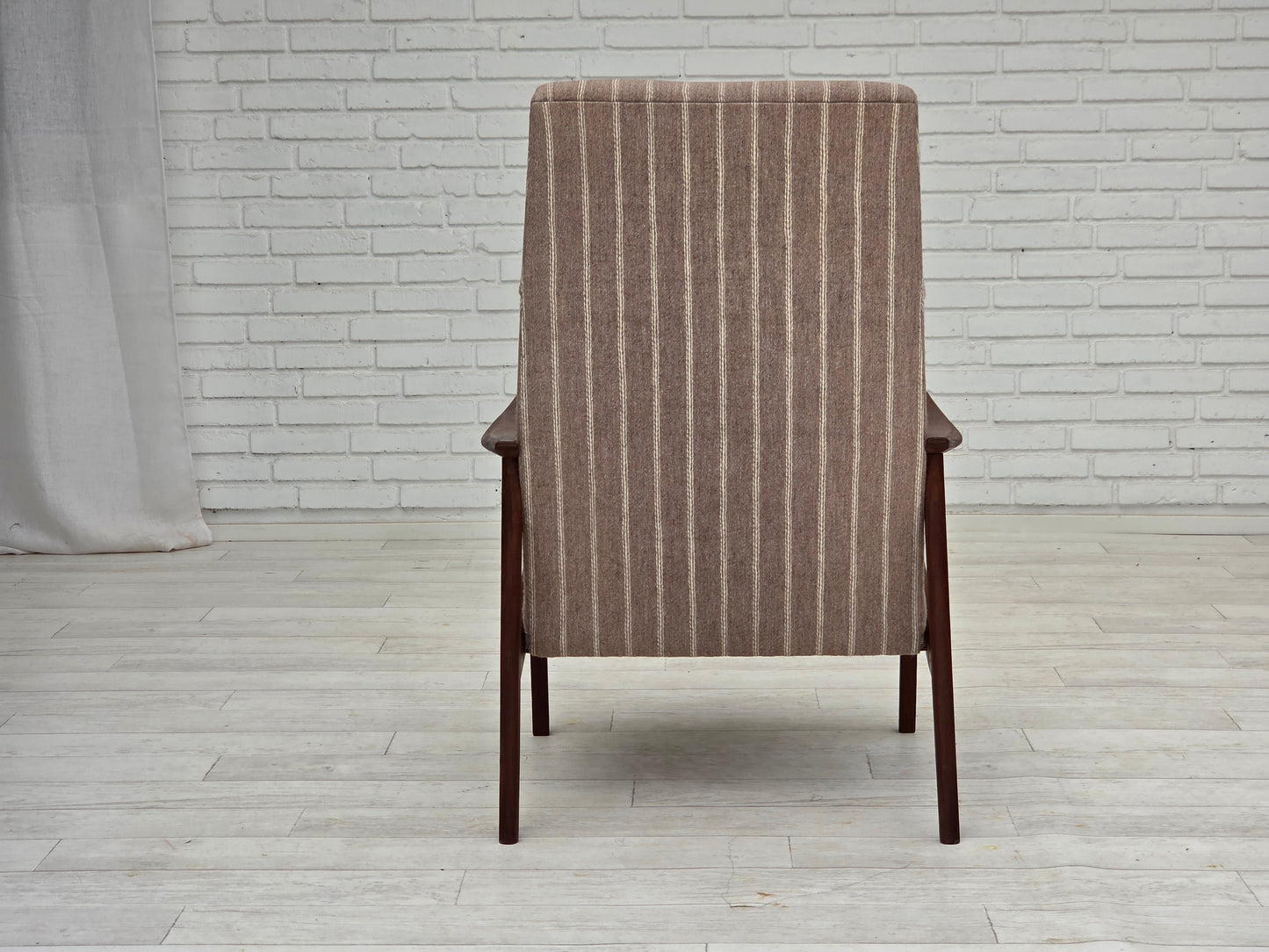 1970s, Danish highback armchair, furniture wool, teak wood, original.