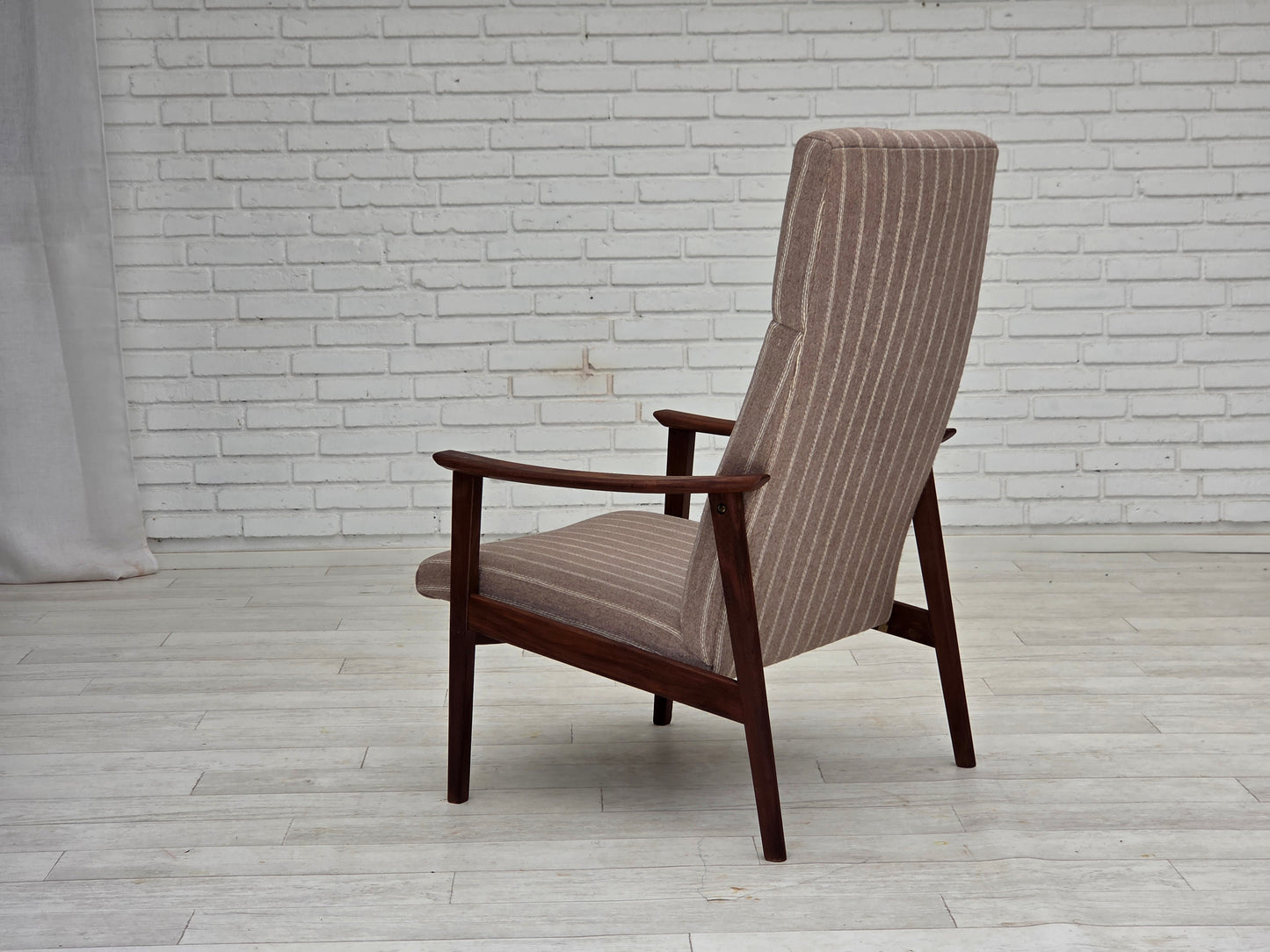1970s, Danish highback armchair, furniture wool, teak wood, original.