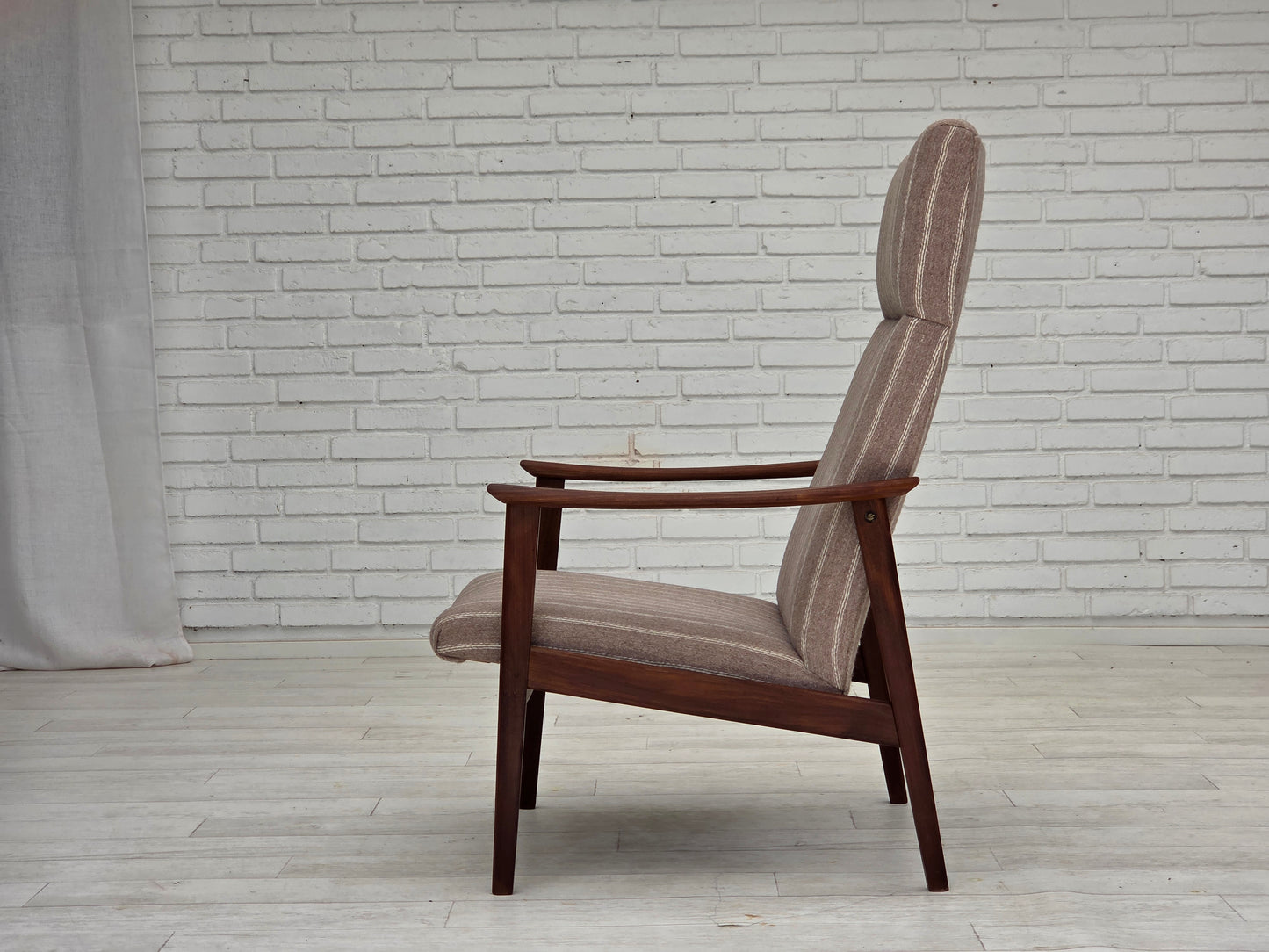 1970s, Danish highback armchair, furniture wool, teak wood, original.
