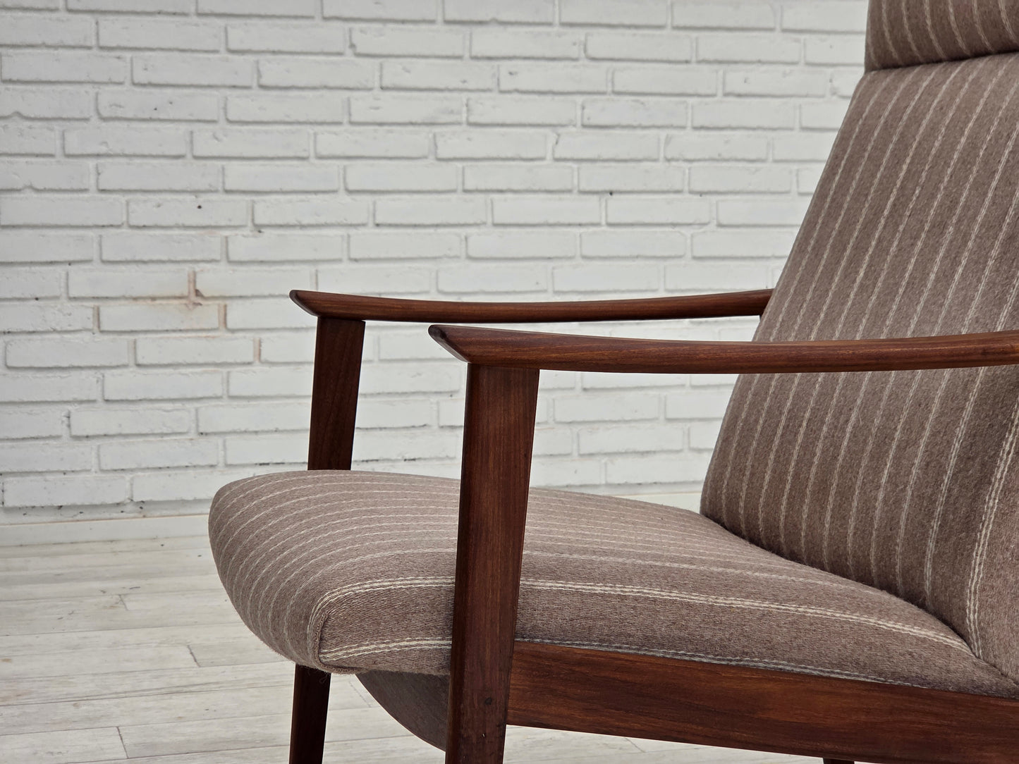 1970s, Danish highback armchair, furniture wool, teak wood, original.