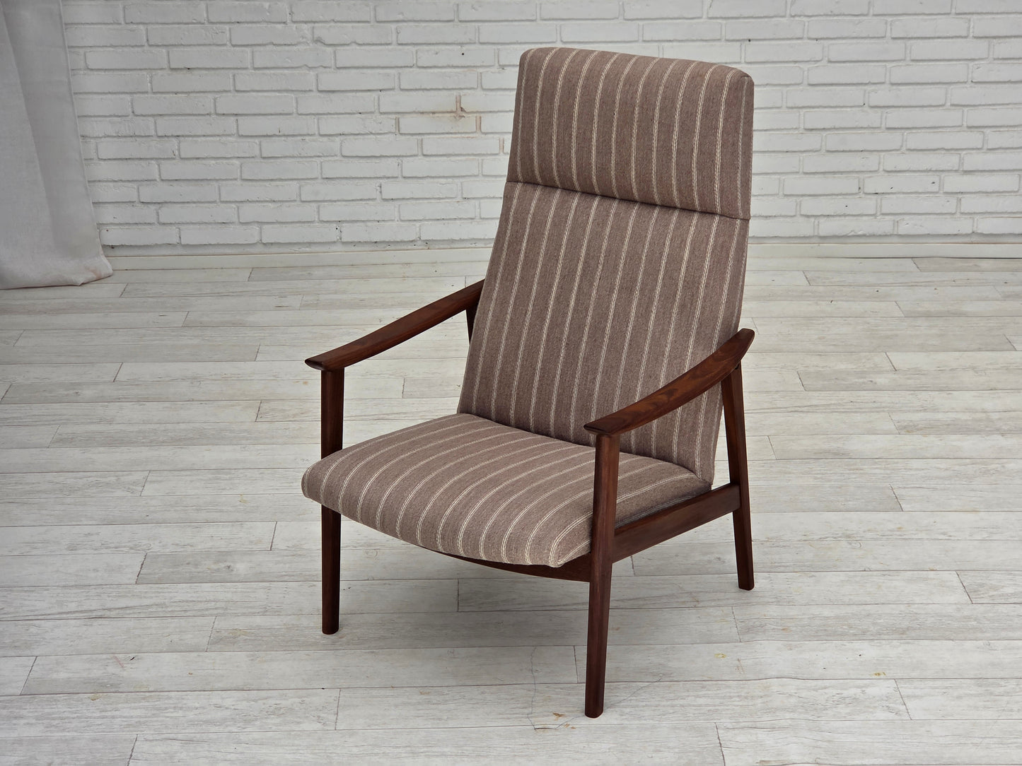 1970s, Danish highback armchair, furniture wool, teak wood, original.