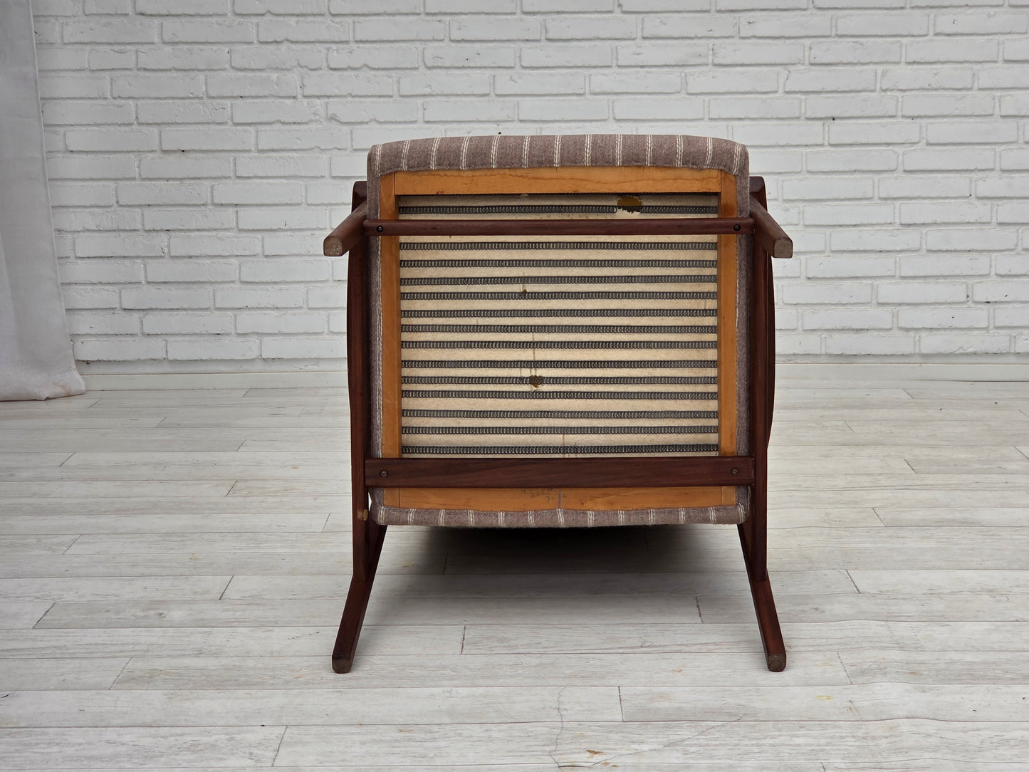 1970s, Danish highback armchair, furniture wool, teak wood, original.