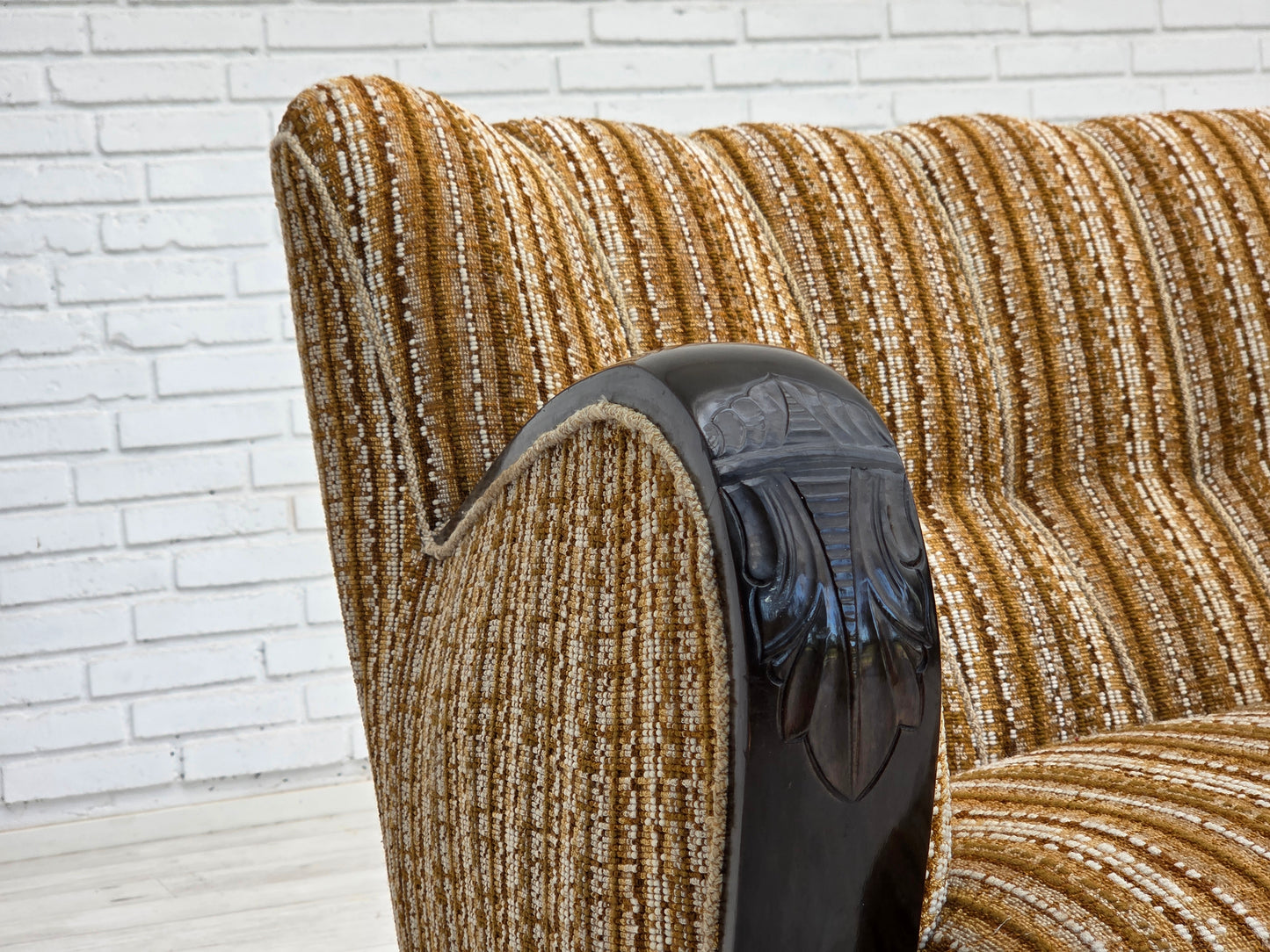 1960s, Danish 3-seater sofa, original, brown furniture wool, beech wood.