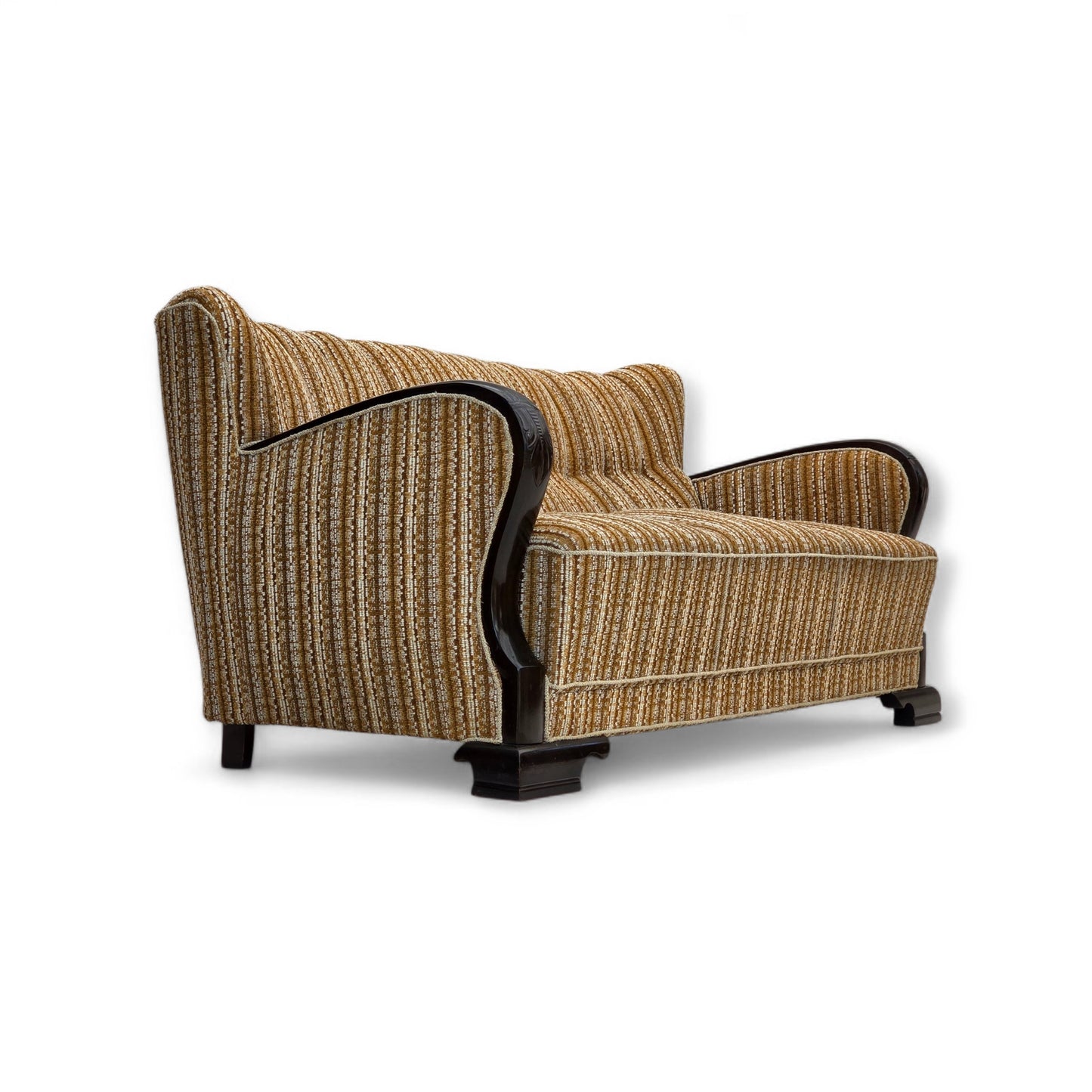 1960s, Danish 3-seater sofa, original, brown furniture wool, beech wood.