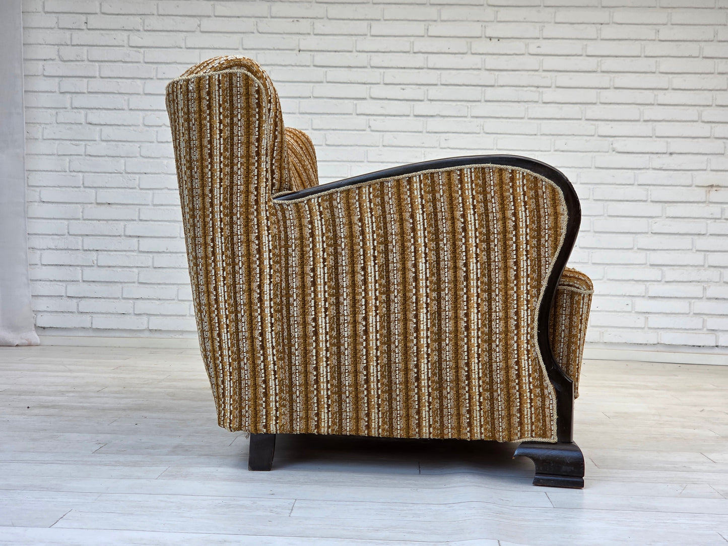 1960s, Danish 3-seater sofa, original, brown furniture wool, beech wood.