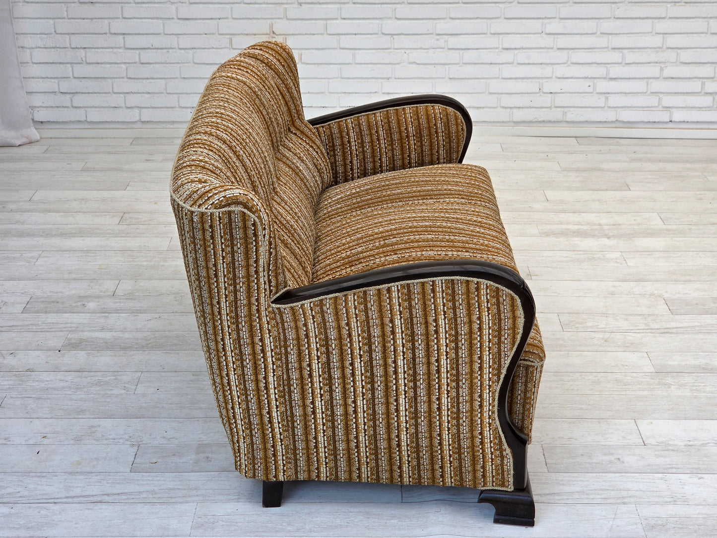 1960s, Danish 3-seater sofa, original, brown furniture wool, beech wood.