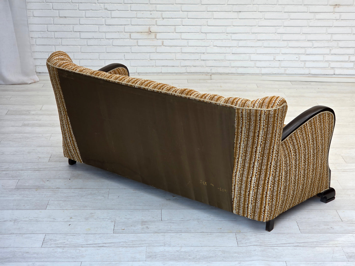 1960s, Danish 3-seater sofa, original, brown furniture wool, beech wood.