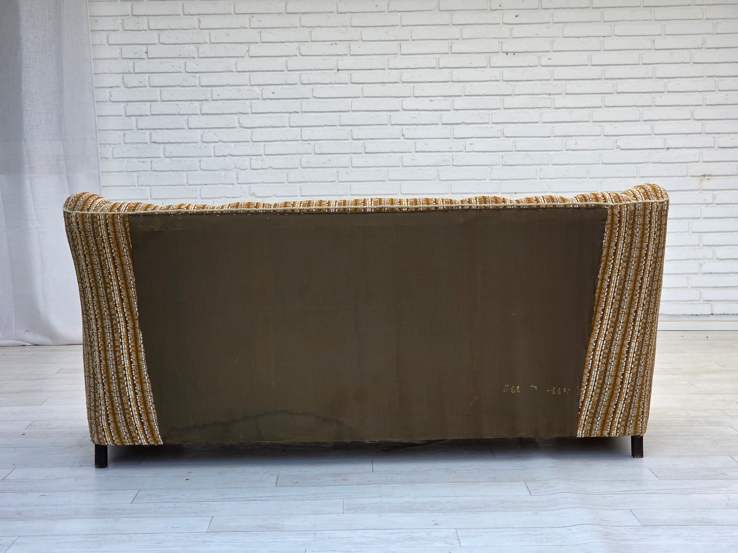 1960s, Danish 3-seater sofa, original, brown furniture wool, beech wood.