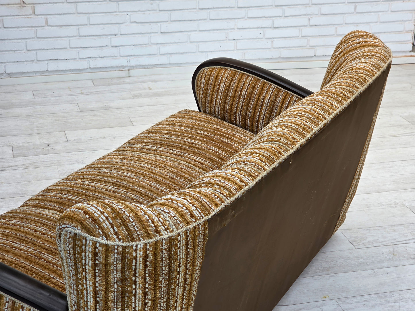 1960s, Danish 3-seater sofa, original, brown furniture wool, beech wood.