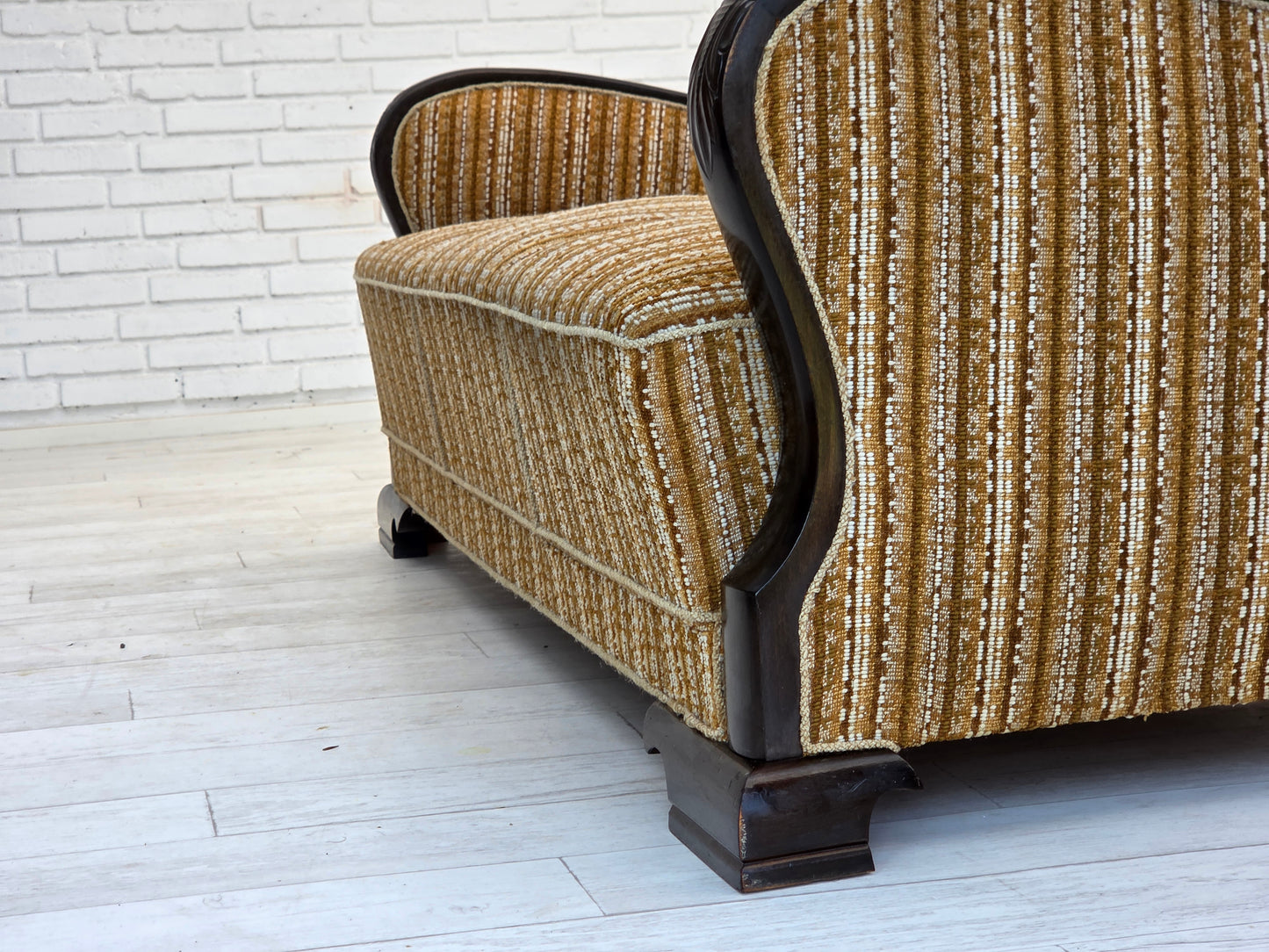 1960s, Danish 3-seater sofa, original, brown furniture wool, beech wood.