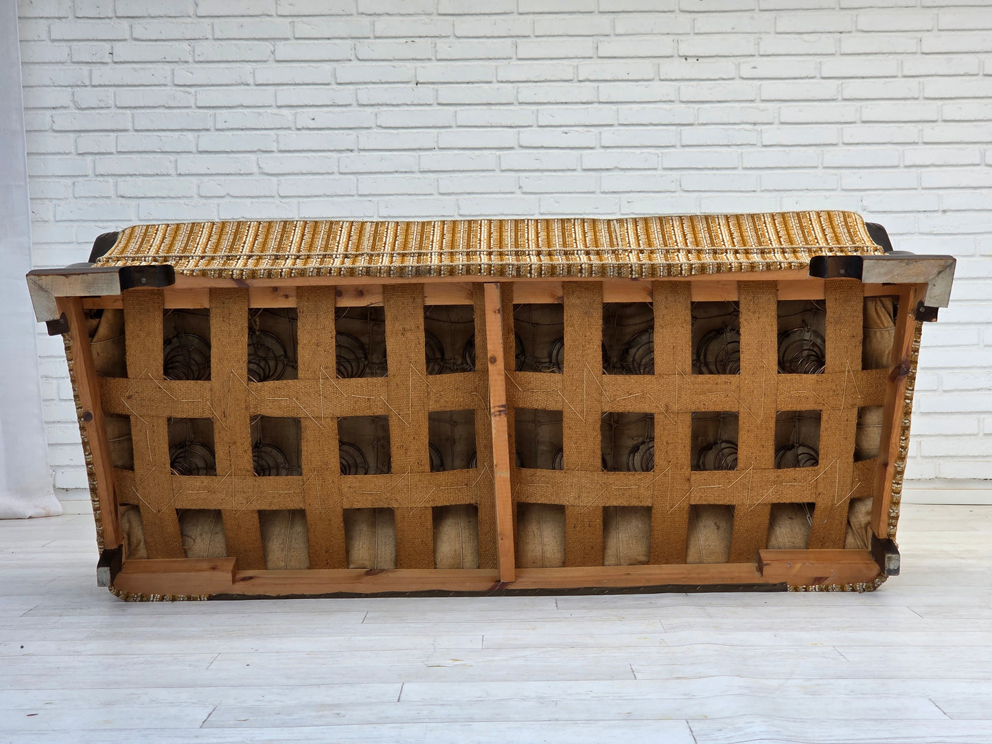 1960s, Danish 3-seater sofa, original, brown furniture wool, beech wood.