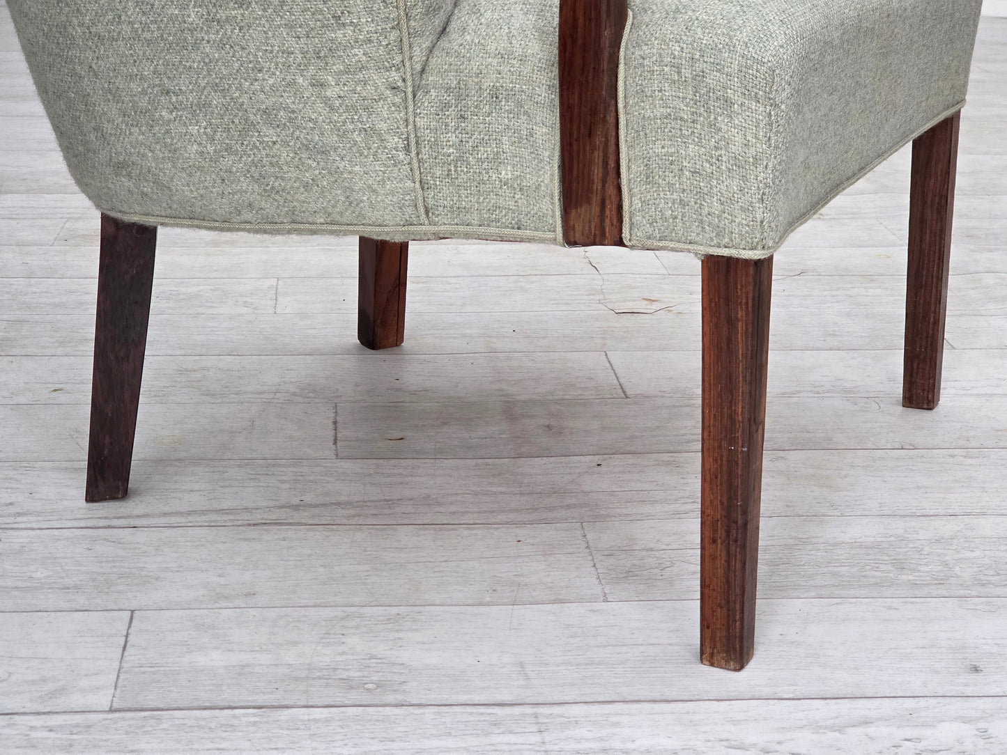 1960s, Danish armchair, original light grey furniture wool, solid teak wood.