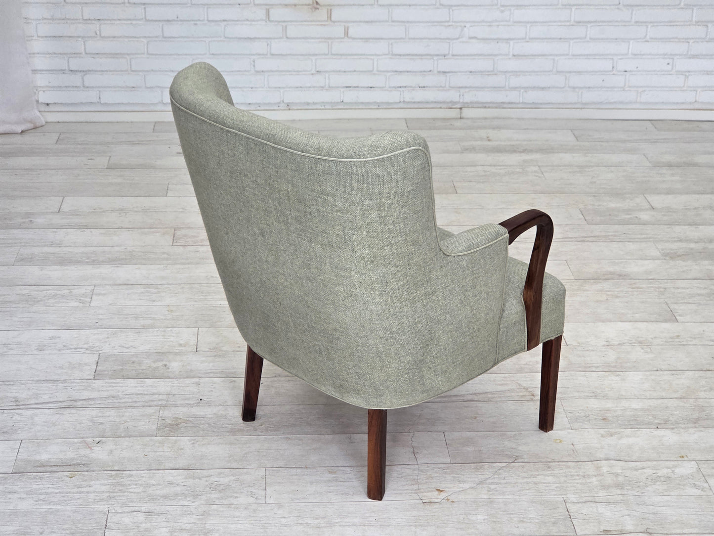 1960s, Danish armchair, original light grey furniture wool, solid teak wood.