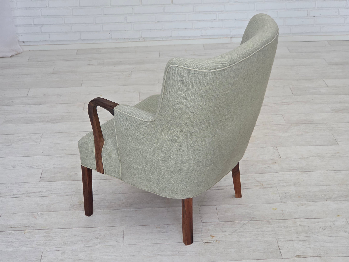 1960s, Danish armchair, original light grey furniture wool, solid teak wood.