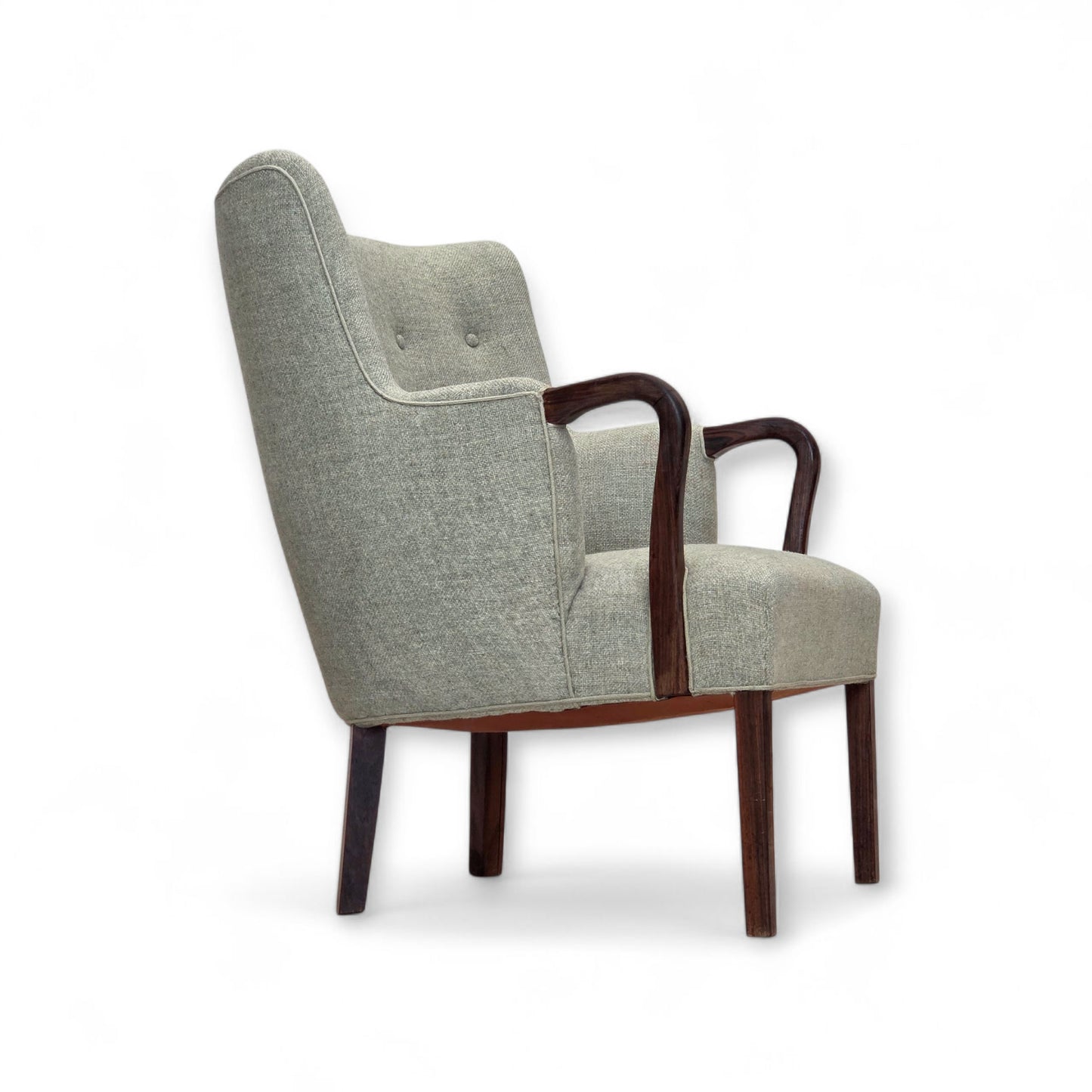 1960s, Danish armchair, original light grey furniture wool, solid teak wood.