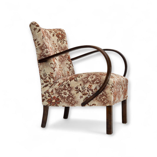 1950s, Danish artdeco armchair, furniture velour, beech wood, reupholstered.