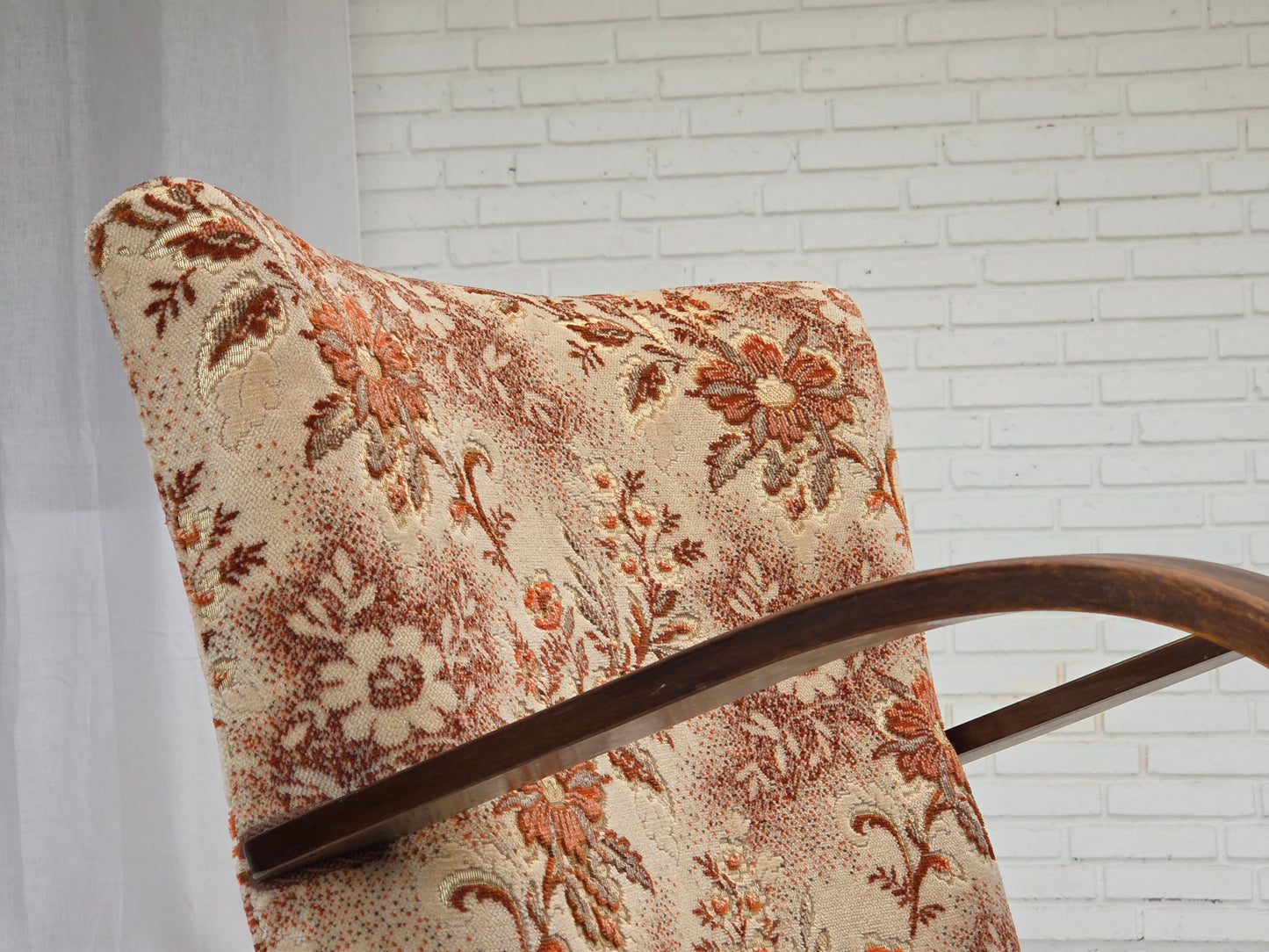 1950s, Danish artdeco armchair, furniture velour, beech wood, reupholstered.