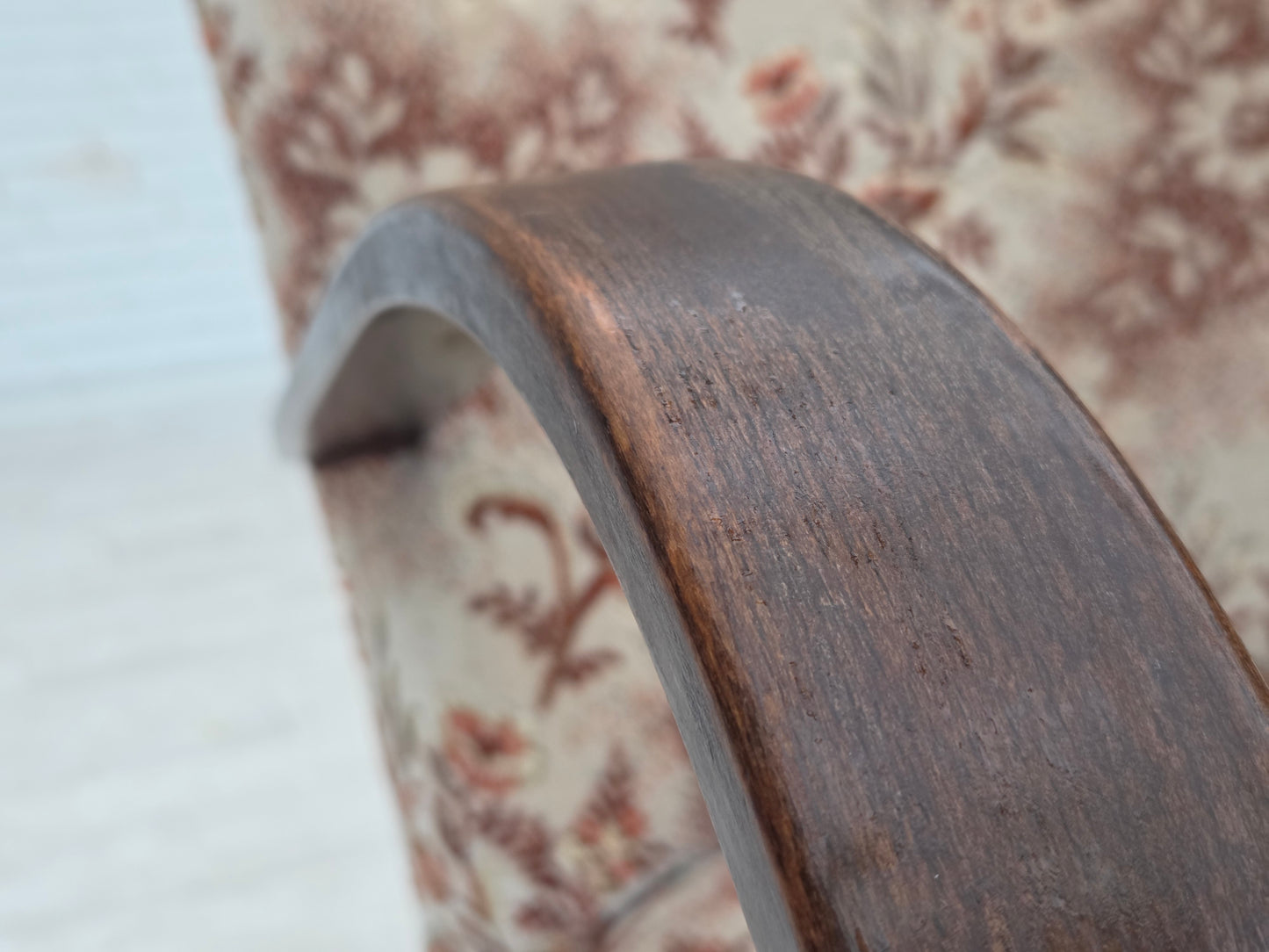 1950s, Danish artdeco armchair, furniture velour, beech wood, reupholstered.