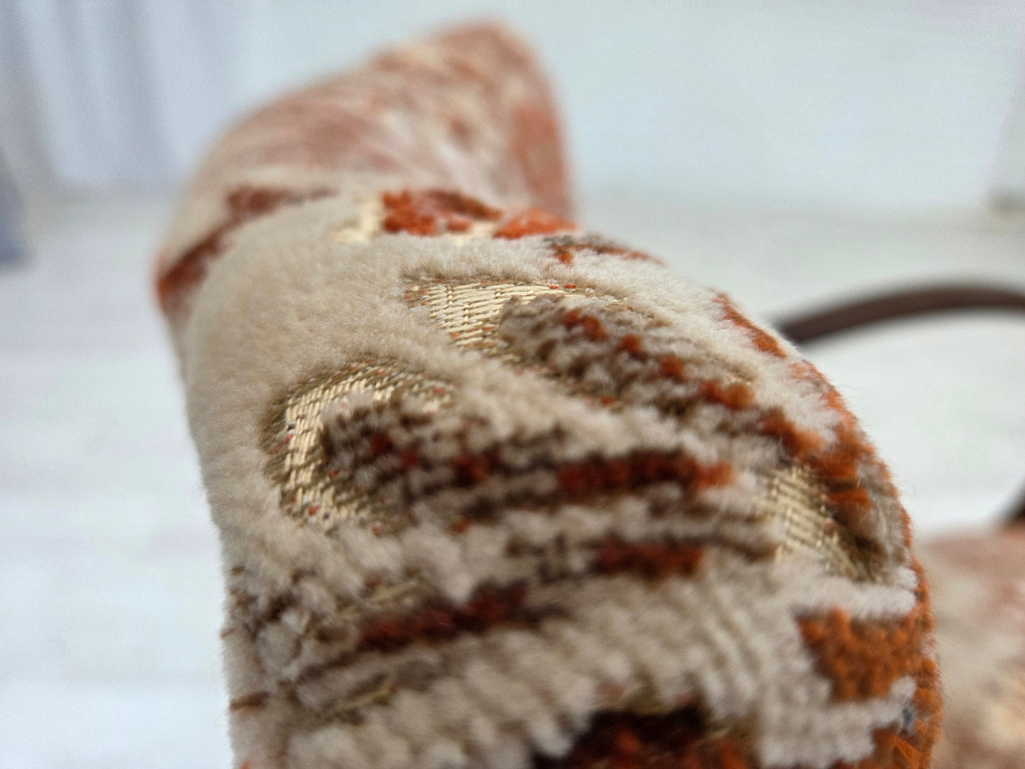 1950s, Danish artdeco armchair, furniture velour, beech wood, reupholstered.