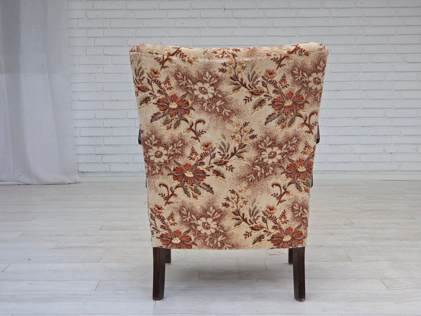 1950s, Danish artdeco armchair, furniture velour, beech wood, reupholstered.