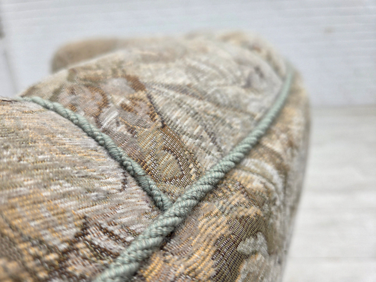 1970s, Danish 3 seater curved sofa, original multicolor furniture fabric, beech wood.