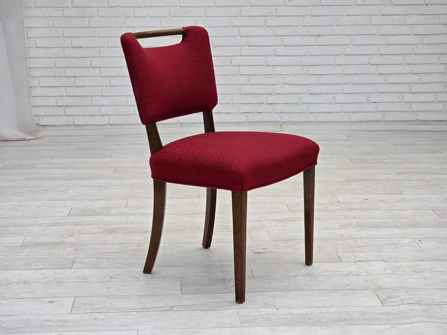 1960s, set of 6 pcs Danish dining chairs by Slagelse Møbelværk, furniture wool, beech wood.