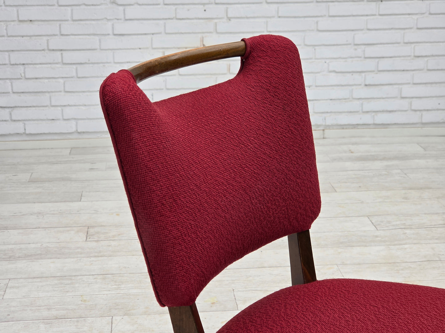 1960s, set of 6 pcs Danish dining chairs by Slagelse Møbelværk, furniture wool, beech wood.