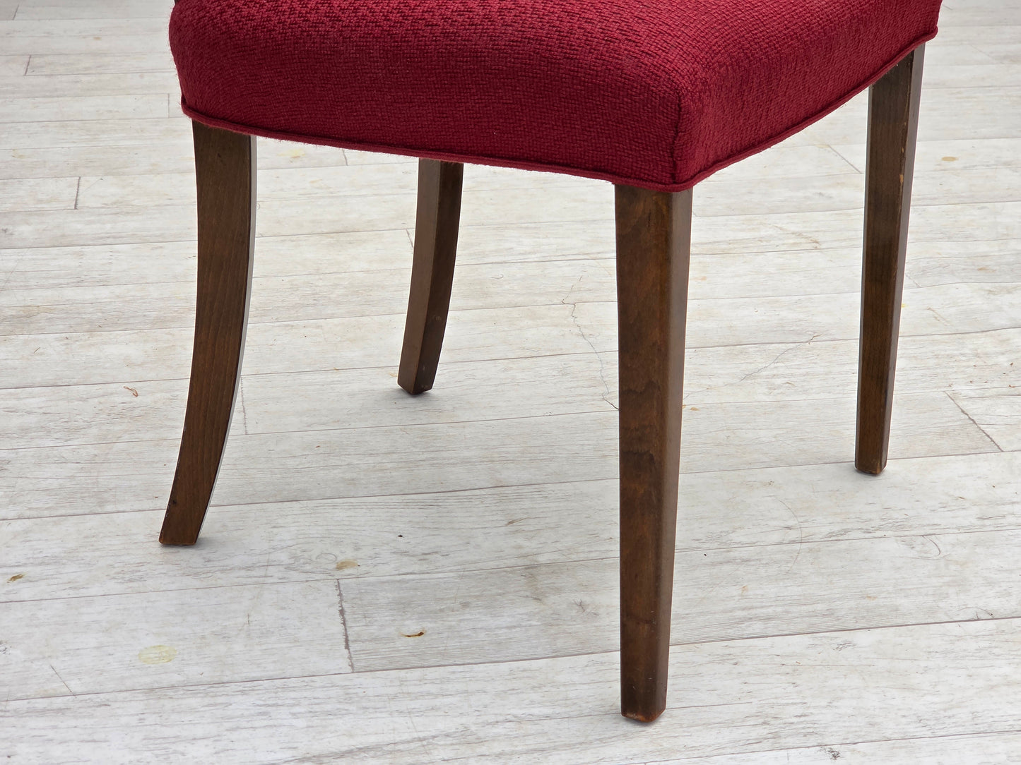 1960s, set of 6 pcs Danish dining chairs by Slagelse Møbelværk, furniture wool, beech wood.