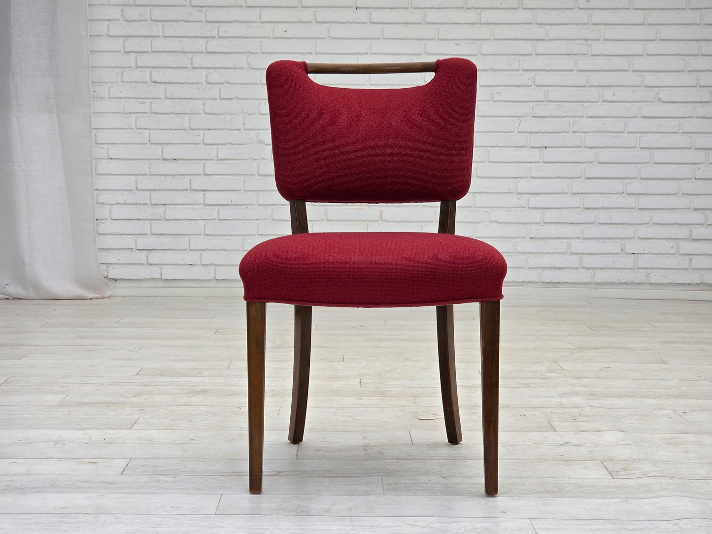 1960s, set of 6 pcs Danish dining chairs by Slagelse Møbelværk, furniture wool, beech wood.