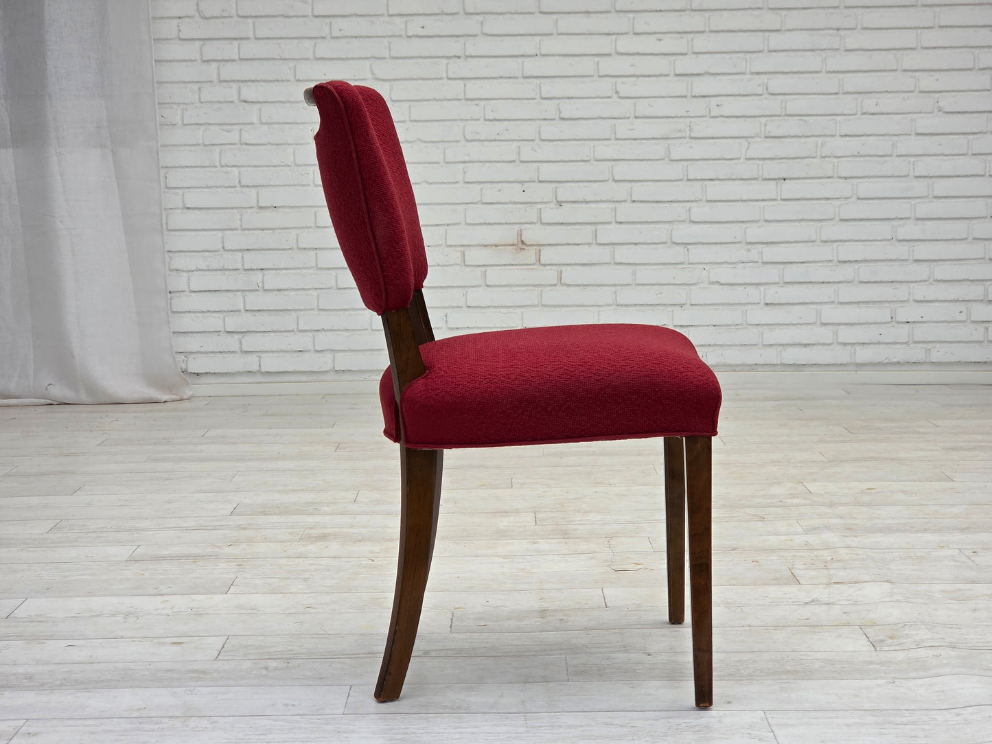 1960s, set of 6 pcs Danish dining chairs by Slagelse Møbelværk, furniture wool, beech wood.