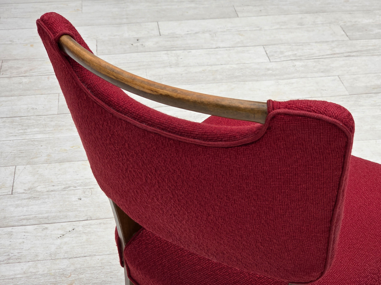 1960s, set of 6 pcs Danish dining chairs by Slagelse Møbelværk, furniture wool, beech wood.