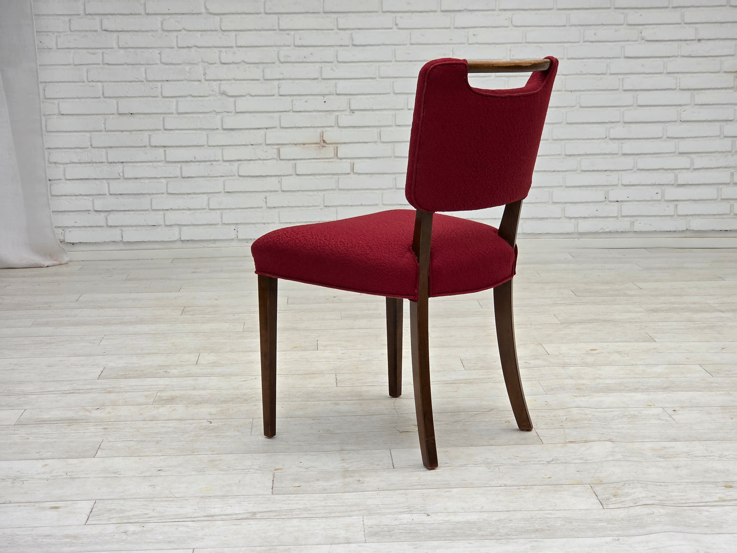 1960s, set of 6 pcs Danish dining chairs by Slagelse Møbelværk, furniture wool, beech wood.