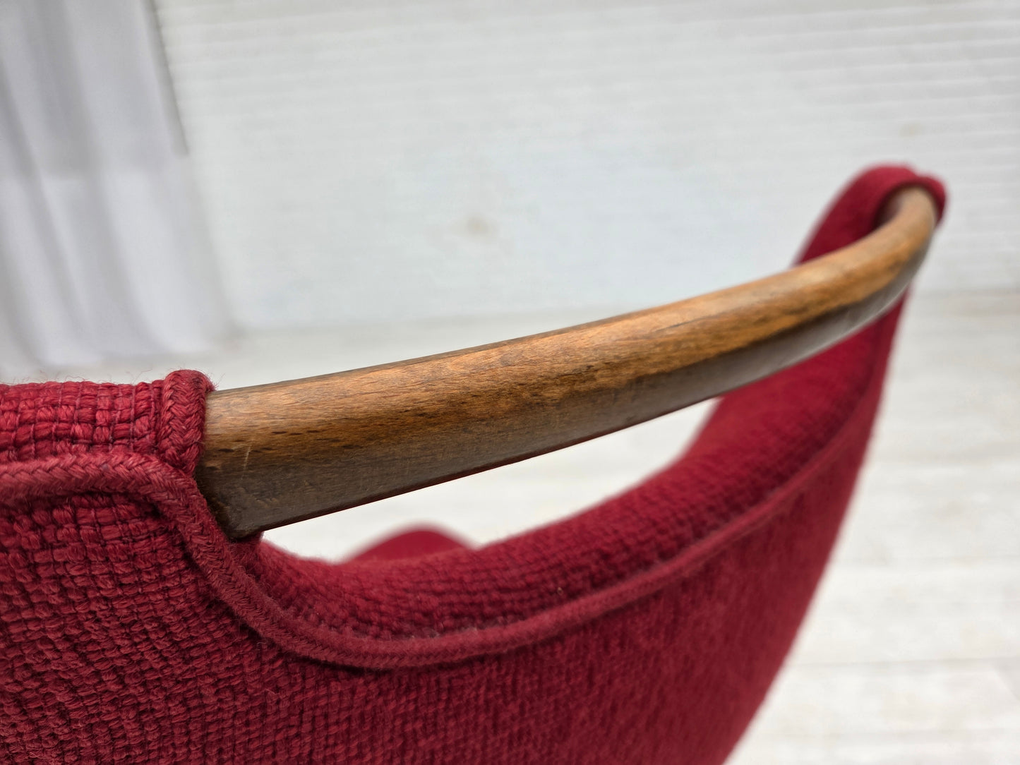 1960s, set of 6 pcs Danish dining chairs by Slagelse Møbelværk, furniture wool, beech wood.