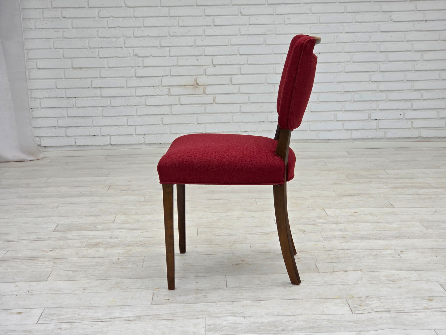 1960s, set of 6 pcs Danish dining chairs by Slagelse Møbelværk, furniture wool, beech wood.