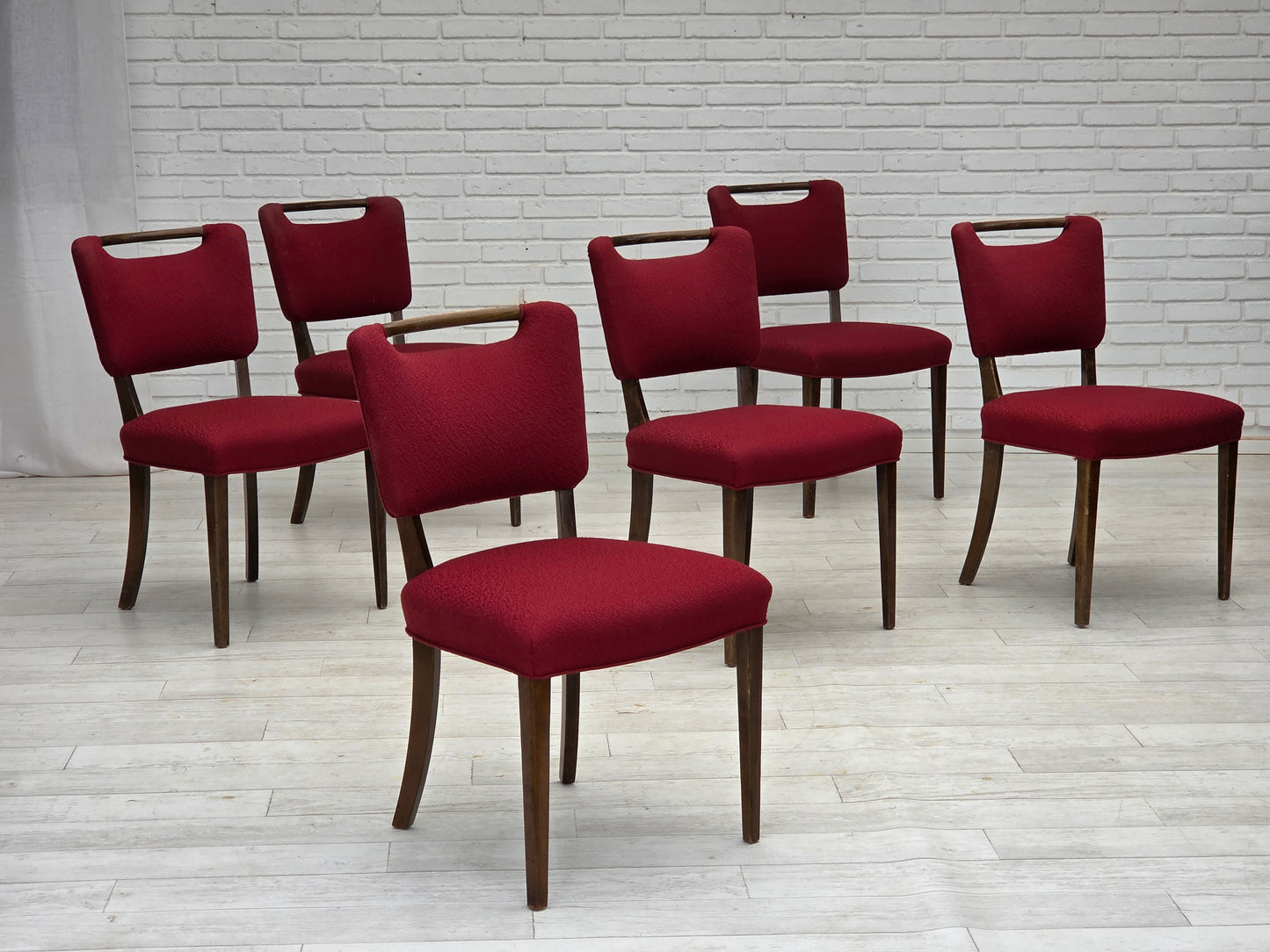 1960s, set of 6 pcs Danish dining chairs by Slagelse Møbelværk, furniture wool, beech wood.