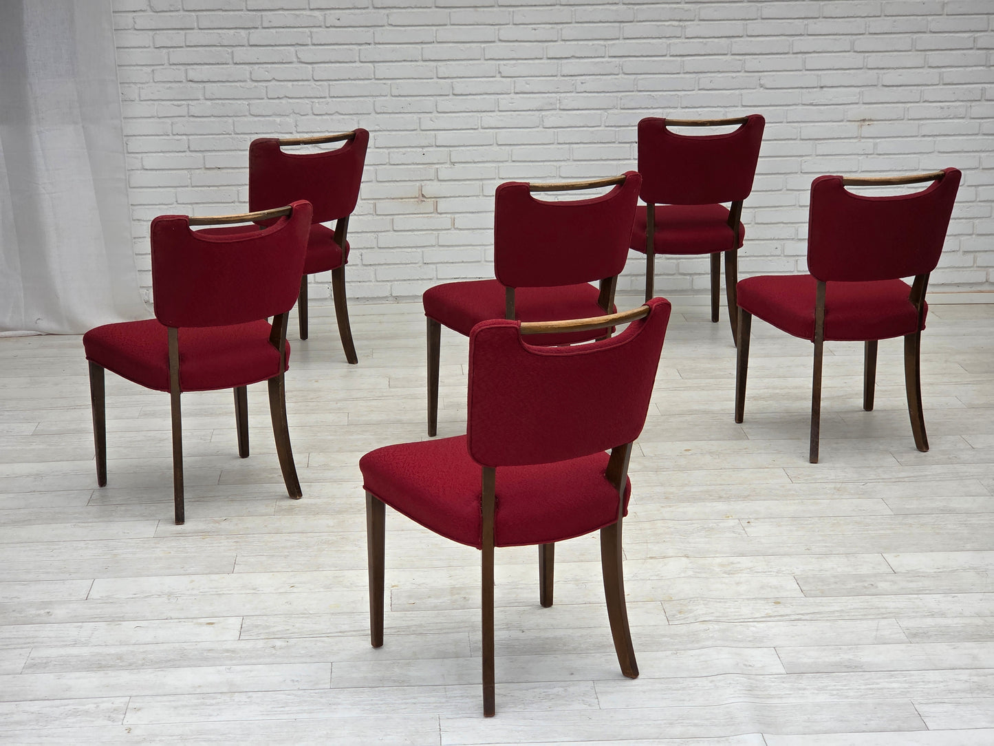 1960s, set of 6 pcs Danish dining chairs by Slagelse Møbelværk, furniture wool, beech wood.